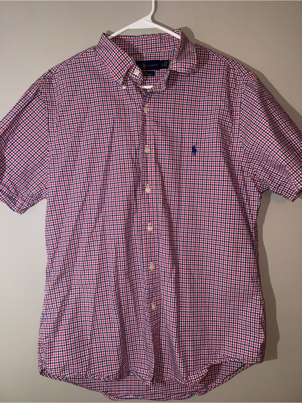 Ralph Lauren Red and Blue Gingham Short-Sleeve Button-Down Shirt